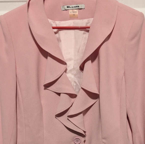 NyGard Collection Blush Pink Ruffle Blazer Size 12 Feminine Career Spring Jacket - Picture 8 of 8